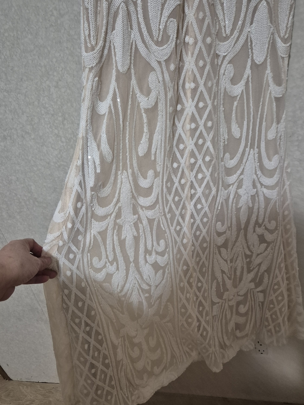 NWT Lulu's Ivory Beaded Lace Maxi Dress with Spaghetti Straps..SIZE:S - Picture 13 of 16